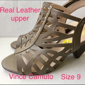 Caged Sandals Vince Camuto cut out leather upper shoes sandals smoky gray heels
